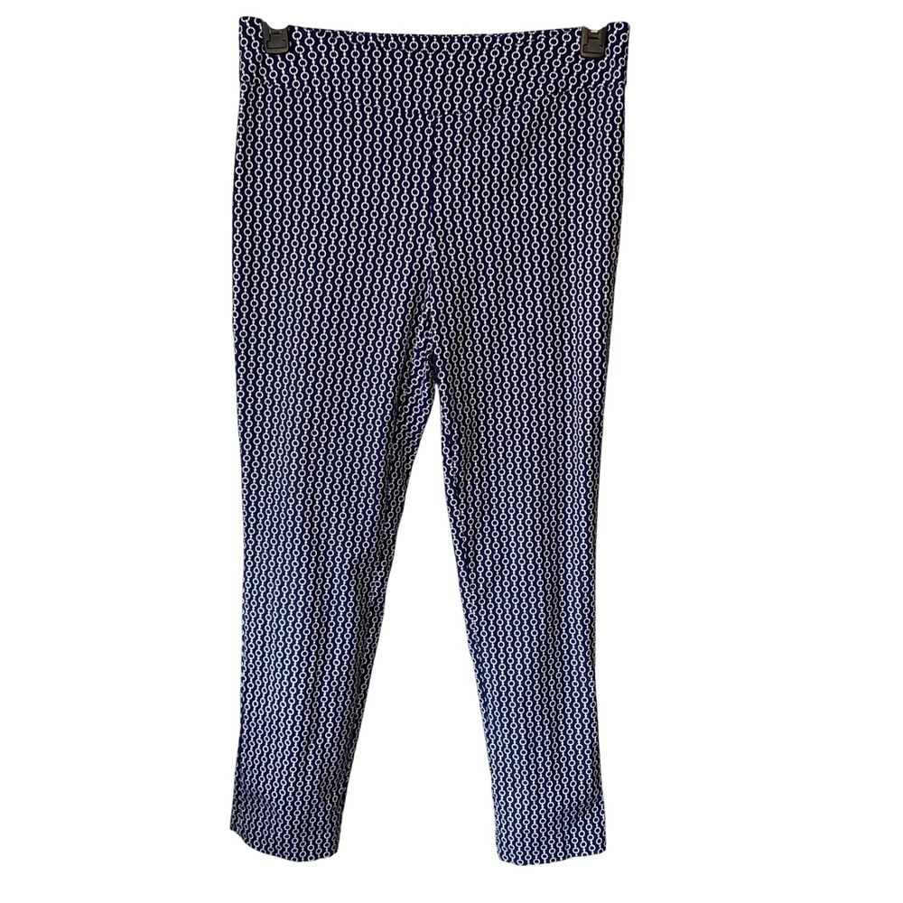 Melissa Paige‎ Navy Blue White Chain Link Geometric Print Tapered Pants Size M